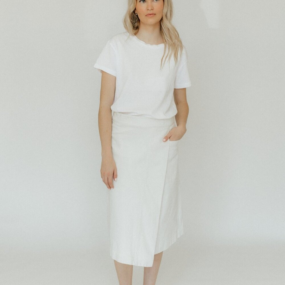 Proenza Schouler Iris Wrap Skirt in Ecru Stretch Twill